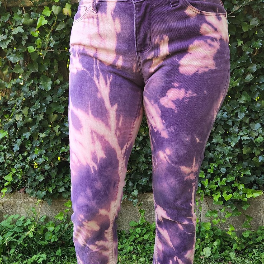 hand-tie-dyed jeans, size 8 -- purple & pink